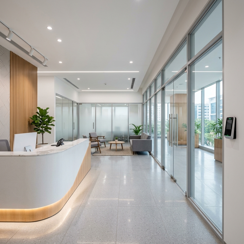 Corporate office reception in Hyderabad with access control