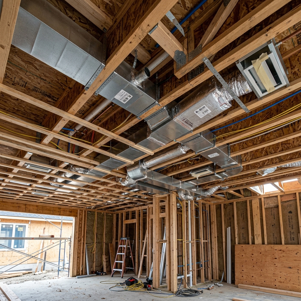 Concealed ceiling ductwork installation for fresh air distribution