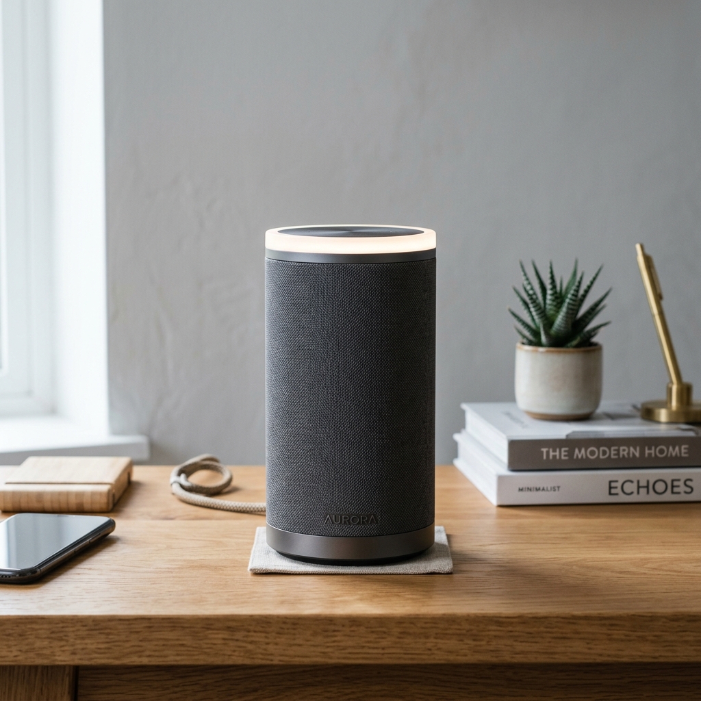 Voice control smart home assistant speaker on a table